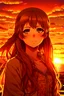 Placeholder: (image: An anime character with flowing hair and intense eyes, standing against a picturesque sunset), Descriptive Keywords: Anime Character, Flowing Hair, Intense Eyes, Sunset, Beauty, Ultra Realistic, Anime, Anime Character Type: Heroine, Camera Lens Type: Wide-angle lens, Camera Aperture Settings: f/2.8, Time of Day: Golden Hour (evening), Style of Anime Character: Strong and Determined, Type of Film: Digital