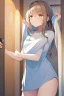 Placeholder: anime girl entering her room, wearing a towel