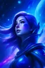 Placeholder: galaxy sky, purple, light, blue, wonderfull woman spaceship leader, command
