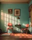 Placeholder: Room scene with sit woman, Wes Anderson style, realistic photo, concept art, smooth, unreal engine 5, god lights, ray tracing, RTX, lumen lighting, ultra detail, volumetric lighting, 3d.