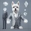 Placeholder: make one realistic business dog that is made of shapes and has a suit on looks a little like crystals with arms