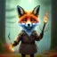 Placeholder: cute tall fox holding torch , wood and rope bridge in magical forest, spray painting, autumn foliage frame, fantasy art , sun, movie poster, Realistic photography, incredibly detailed, ultra high resolution, 8k, complex 3d render, cinema 4d, color corrected