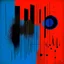 Placeholder: disgusted frequency bar graphs, abstract surrealism, by Antoni Tapies and Graham Sutherland and Victor Pasmore, maximal mind-bending illustration; album art, maximalism, asymmetric;, Crimson - midnight_blue - black color scheme, vertical morse code dots and dashes