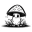 Placeholder: mushroom, black and white, cartoon, drawing, cute, creature, simple