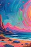 Placeholder: Time stretched under Mars REtrograde; Lowbrow, electric neon Post-Impressionist painting