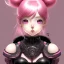 Placeholder: Detailed cute anime Kunoichi girl, pink hair buns, pink bangs, black latex bra, intricate details, big boobs, full body portrait, keep head in frame, slight smile, black Japanese motif, concept art, highly detailed, digital painting, concept art, sharp focus, illustration, art by Yoji Shinkawa, WLOP and greg rutkowski and alphonse mucha and artgerm and yanjun Chen and Junji ito and Makoto Shinkai, HDR, octane render