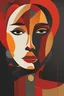 Placeholder: "midcentury minimalist modern digital boho Abstraction of face art" - Create an artwork that symbolizes art of our digital lives, using abstract shapes and lines, dark background, red color, beyond the limits