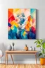 Placeholder: Create a handpainted geometric canvas painting with abstract representations of auras using geometric forms on a canvas mockup in a space