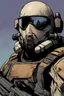 Placeholder: A bald rugged soldier with a short thick black beard wearing a ODST armour looking out upon a desert planet art style Alex Maleev
