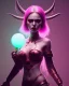 Placeholder: isometric clean art of a cute short Demon women with black horns, deep blood red hair and green eyes, harsh lighting, soft pastel gradients, high definition, 3d icon clay render, blender 3d