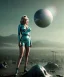 Placeholder: Ultra Realistic retro sci-fi 1960 scene, waist up view portrait, blonde woman, sweet young Marilyn Monroe face, perfect iris, tight latex coat, alien planet background, tight style, steel sphere dron levitating, fog, rain, soft color, highly detailed, unreal engine 5, ray tracing, RTX, lumen lighting, ultra detail, volumetric lighting, 3d, finely drawn, high definition, high resolution.