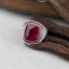 Placeholder: ruby signet ring with braided tungsten and titanium, braided band, brushed steel, men's jewellery