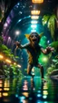 Placeholder: selfie by pimp rocker alien big foot gremlin diving in water slide in the middle of crazy dance moves dancing in dark lit reflective wet jungle hall tunnel,bokeh like f/0.8, tilt-shift lens 8k, high detail, smooth render, down-light, unreal engine, prize winning