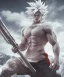 Placeholder: Goku avatar style, white hair, fighting pose, muscular body, shirtless, volumetric details, hyper realism, unreal engine 5