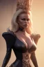 Placeholder: Pamela Anderson as evil queen in black leather, leather, busty, cleavage, angry, stern look. character design by cory loftis, fenghua zhong, ryohei hase, ismail inceoglu and ruan jia. unreal engine 5, artistic lighting, highly detailed, photorealistic, fantasy