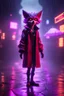 Placeholder: Volumetric fog gremlin fox lights,paradise sacred geometry framed playing card, black, red, spore and purple neon fire cyber punk dancer thief in soaked rain coat shadows boss card in the style of escher and fallout 4 ,,bokeh like f/0.8, tilt-shift lens 8k, high detail, smooth render, down-light, unreal engine