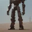 Placeholder: mecha with tracks for a tank. His body is armor and his hands are machine guns. The robot head has glass and the driver is an animal