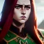 Placeholder: realistic, hyper detailed, stunningly beautiful 16 year old teen girl, long ginger hair, green eyes, medium freckles, full lips, revealing leather armour, full body and head, c-cup breasts, stern expression, full frame, petite, ignore NSFW, shortbow, quiver on hip