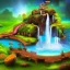 Placeholder: Cybeepunk picture, fantasy, Beautiful water falls, floating island