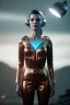 Placeholder: Ultra Realistic retro sci-fi scene, portrait, brunette woman, Ava garner face, perfect iris, glow eyes, makeup. Aliens background, Retro sci-fi style, helmet, tight latex coat, fog, rain, soft color, highly detailed, unreal engine 5, ray tracing, RTX, lumen lighting, ultra detail, volumetric lighting, 3d, finely drawn, high definition, high resolution.