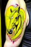 Placeholder: Yellow cockatrice with a horse tattoo