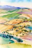 Placeholder: colourful aerial view of Raino Spain landscape in watercolor in pastel