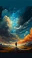 Placeholder: A journey Back in stone age through a Time Machine in the parallel universe among the galaxies and the stars a big clouds of gas covering the sky from a distance Busch painting style nightmare