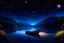 Placeholder: "Generate an image depicting a quaint lake at night. Show a starry sky with twinkling stars overhead. Include a magical boat named Stardust with big, shiny boat parked on a lake.