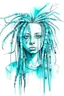 Placeholder: Watercolor white and cyan dreadlocks girl