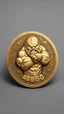 Placeholder: a smooth 3d game graphics circular shaped golden coin with a full body relief print of Abobo