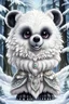 Placeholder: A chibi soft fluffy white furred, medium height mutant bear-cat mammal with medium snout, big dark eyes, big tassel ears, a cute fantasy creature. Tundra forest , snow in the background. sharp focus, intricate details, masterpiece