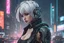 Placeholder: Lucy with Body parts mechanism in 8k cyberpunk anime draw style, white short hair, cyberpunk them, neon effect, rain, close picture, highly detailed, high details, detailed portrait, masterpiece,ultra detailed, ultra quality