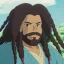 Placeholder: a black man with long dreadlocks, an unkempt beard, and colorful robes.