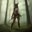 Placeholder: franz frazetta styl, cute elf hunter in the forest clearing