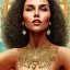 Placeholder: movie poster of upper body of rich tatto girl smiling with curly hair and crystal necklace,trying dress focus on upper body and face, ball background, bushy eyebrows