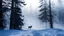Placeholder: fir forrest,heavy mist,mist shadows,winter season,a close shot of a reindeer,dramatic scene