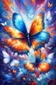 Placeholder: vibrant psychedelic oil painting image, airbrush, 64k, cartoon art image of background SAPPHIRE and WHITE BUTTERFLIES , futurism style
