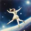 Placeholder: a celestial dancer in space, vintage 1970's photo