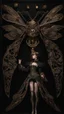 Placeholder: full length, steampunk delicate metal woman, moth, wings, black background