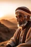 Placeholder: Old Arabic man at dessert atmosphere sunset