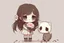 Placeholder: cute sad lonely chibi girl holding a sad flower next to a sad chibi kitten