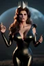 Placeholder: Raquel Welch as evil queen in black leather gown, angry, busty, curvey, cleavage, unreal 5, octane render, cinema4d, dynamic lighting, dramatic lighting, 4k, redshift render, highly detailed, hyper realistic