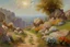 Placeholder: sunny day, clouds, rocks, mountains, flowers, spring, epic, fantasy, friedrich eckenfelder and willem maris impressionism paintings