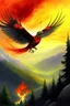 Placeholder: fire bird flying over mountain by Vengo