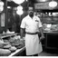 Placeholder: [Voodoo movie by Wes Anderson] Ice-T Fin Tutuola as a butcher in new Orlean, vintage 1970's photo