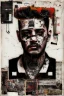 Placeholder: Ultra detailed medium portrait painting of a man, sitting on chair,ex-ganster in jail tattoos, rough look, bold, tear tattoo on face, mascara, evil look, chaos dark background,torn up collage of photo clippings, broken circuitry background, matrix effects, punk visual art, punk art aesthetic, graffiti art, pop surrealism, collage art, cluttered paint glitches