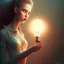 Placeholder: close up on cute dancing photographer,big light bulb, book cover, fantasy art, sketch, movie poster, mirrors