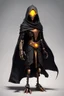 Placeholder: slim copper robot, dungeons and dragons, yellow eyes, wearing black cloak