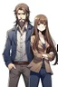 Placeholder: Anime man with beard, handsome. Standing with Beautiful anime woman