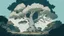 Placeholder: Giant white tree in a small sized forest reaching in to the sky. comic style
